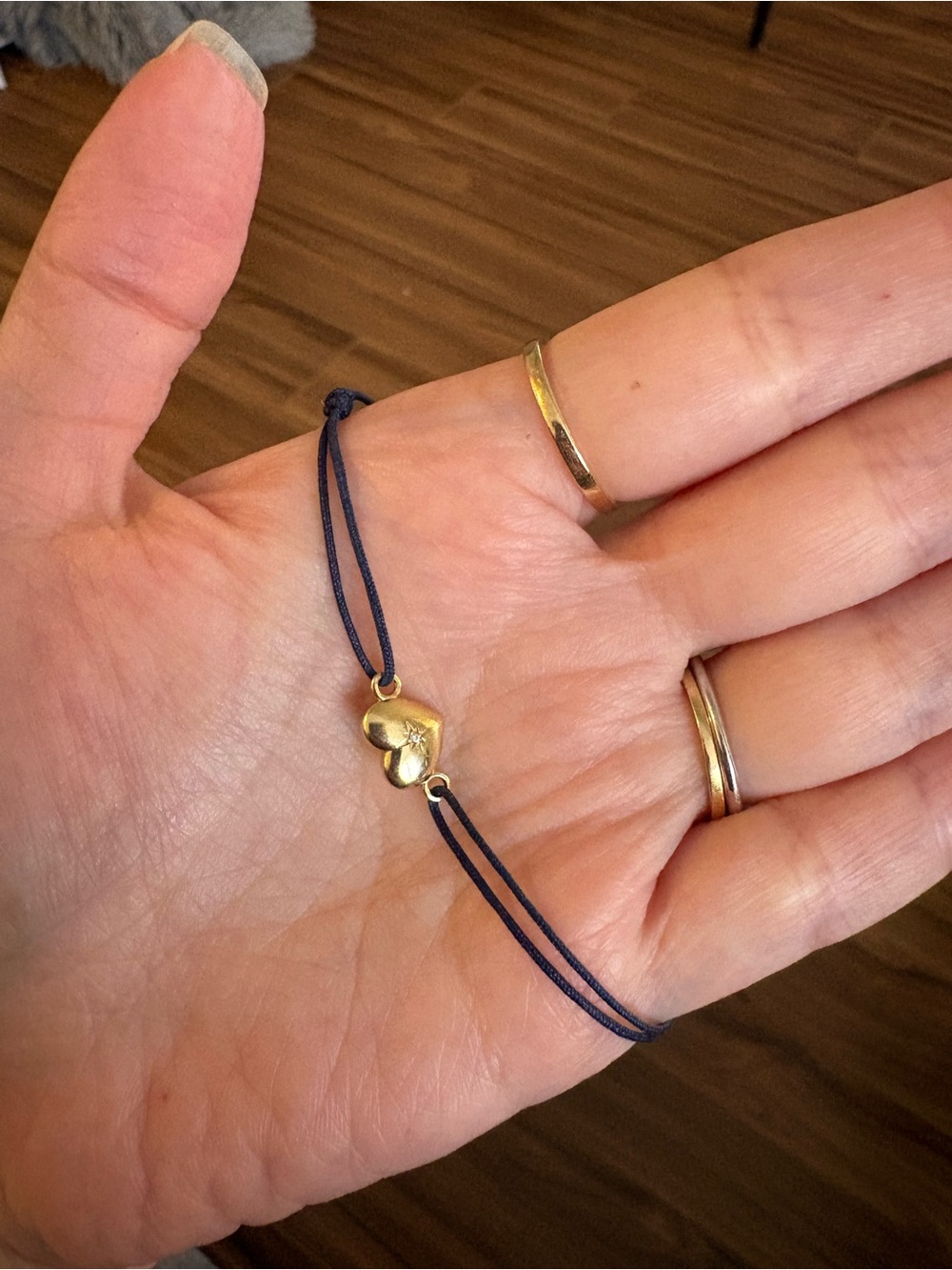 18k Gold Heart Cord Bracelet in Navy - Women's Jewelry